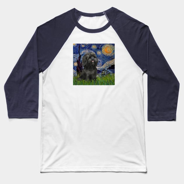 Starry Night (Van Gogh) Famous Art Adapted to include a Black Shih Tzu Baseball T-Shirt by Dogs Galore and More